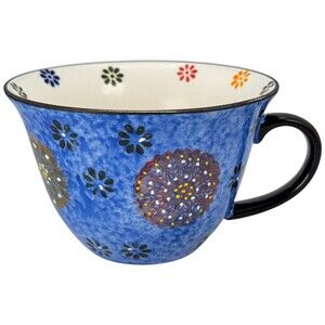 Signature Large Boho Coffee Mug Cup Latte Stoneware Blue